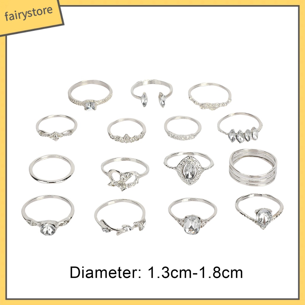 Bộ 15 Nhẫn Đính Đá Phong Cách Bohemian Dành Cho Nữ / 15 Món