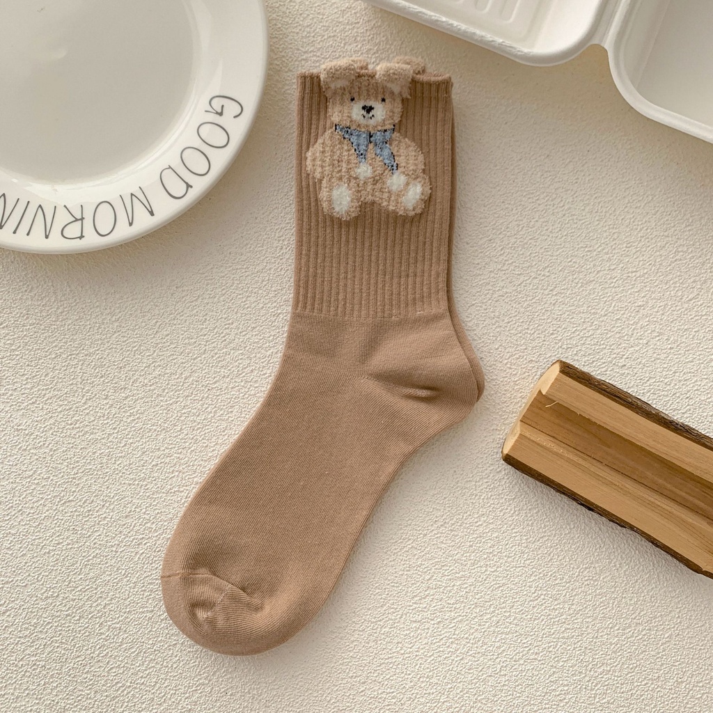 Vớ Cotton Dày Dặn In Họa Tiết Gấu Dễ Thương Thời Trang Thu Đông Cho Nữ CFH HB