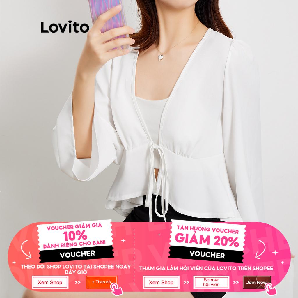 (Vật phẩm thiết yếu) Cổ chữ V cổ điển dây rút màu trơn phía trước thiết kế xếp nếp