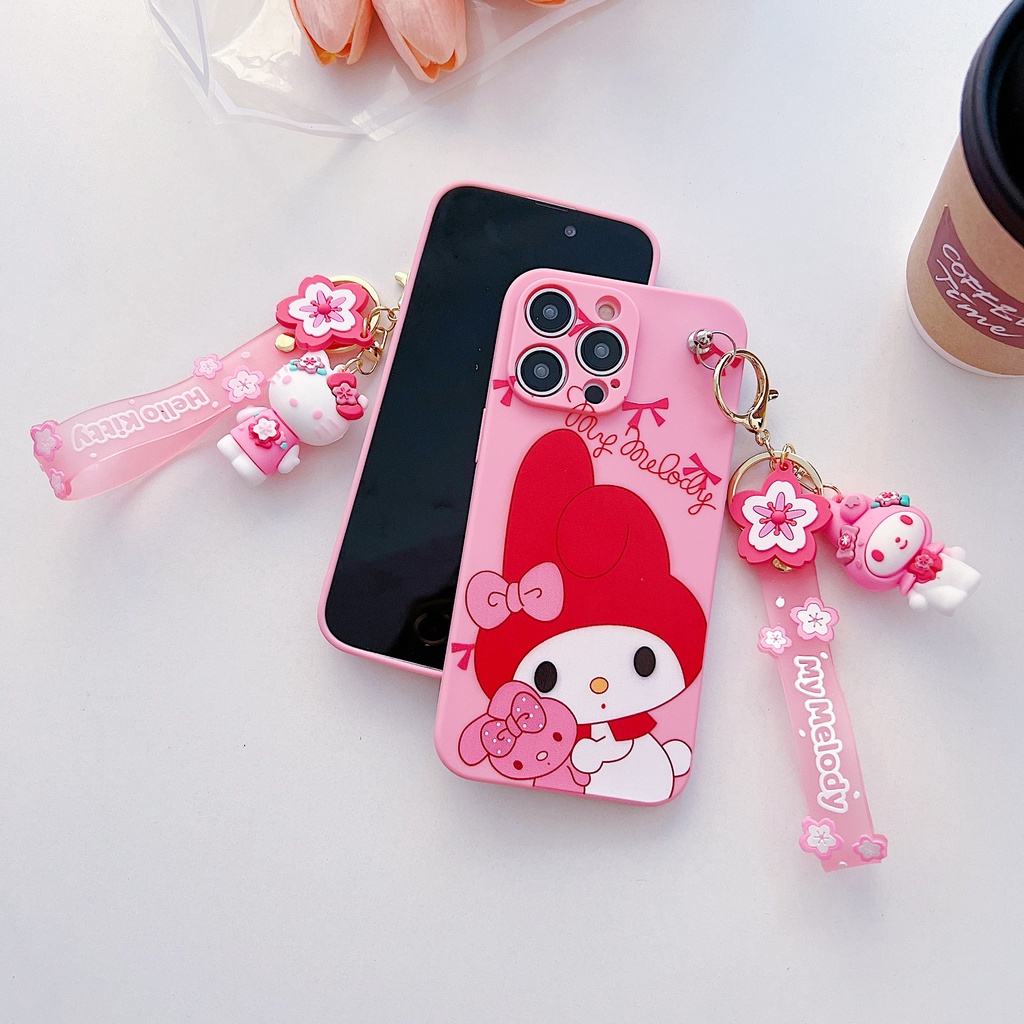 Đối với samsung galaxy s23 s22 s21 s20 plus ultra s21fe s20fe s10 s9 s8 plus kawaii sanrio case giai điệu hello kitty dễ thương với mặt dây ngắn búp bê