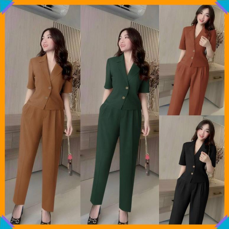 Set áo vest quần dài nguyên bộ áo vest cài nút phối quần dài sang chảnh J1184