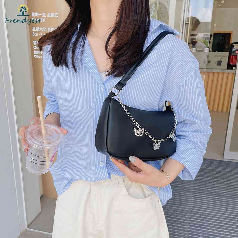 Túi Xách Da PU Kẹp Nách Phối Dây Xích Thời Trang Cho Nữ