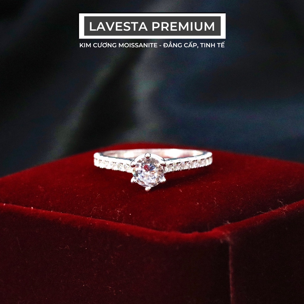 Nhẫn kim cương nữ Moissanite 5 ly kiểm định GRA Lavesta KC52 mặt đá tinh tế, sang trọng hiện đại