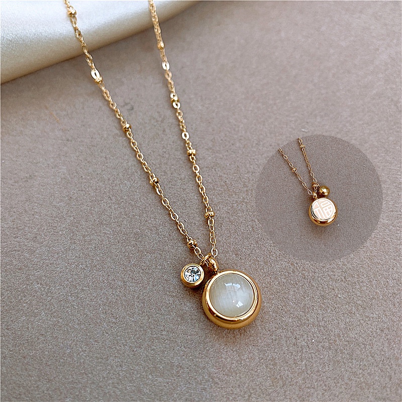 Dây Chuyền Thép Titan Đính Đá Opal Sang Trọng Không Phai Màu