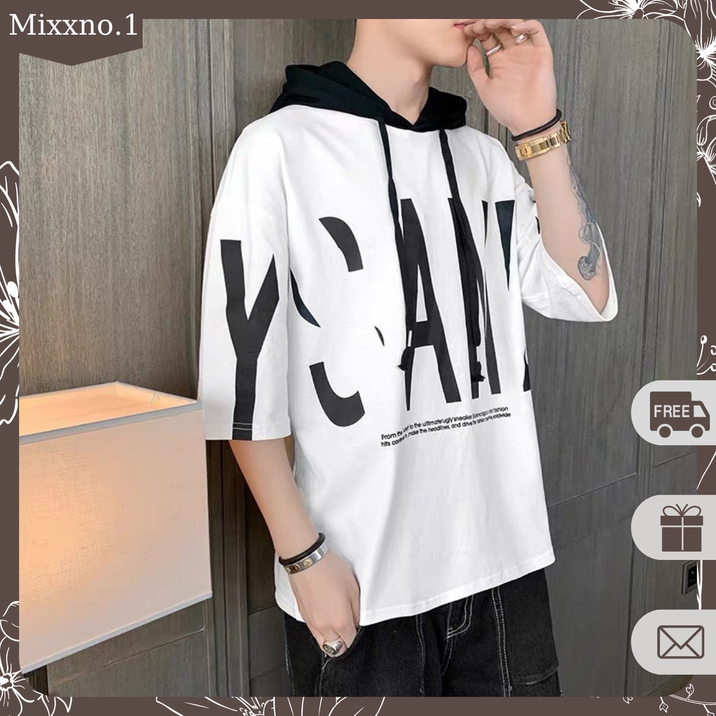 Áo Hoodie Nam Thun Mùa Hè Tay Lỡ In Chữ Form Rộng Phong Cách Hàn Quốc Thời Trang Mixxno1 TOP NAM 259