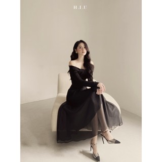  SET VÁY TRỄ VAI THIẾT KẾ ÁNH NHŨ doubleh.clo - Set áo nhũ dáng ôm xoắn ngực kèm chân váy voan tơ xoè dài bồng bềnh QC 