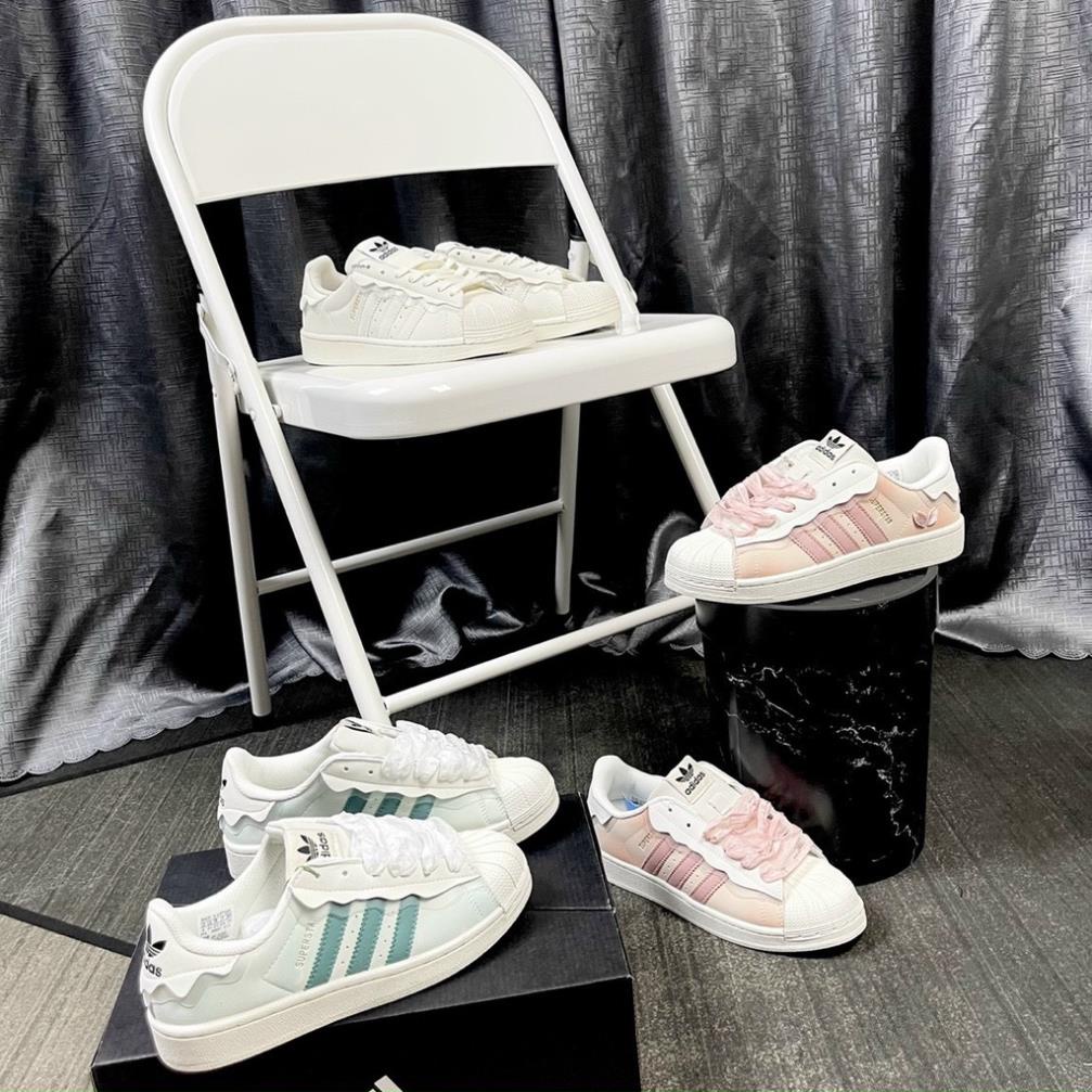 Giày thể thao nữ mẫu mới 2022 Adidas Superstar hồng, adidas sò xanh, das sò trắng 3 sọc dành cho nữ full box bill