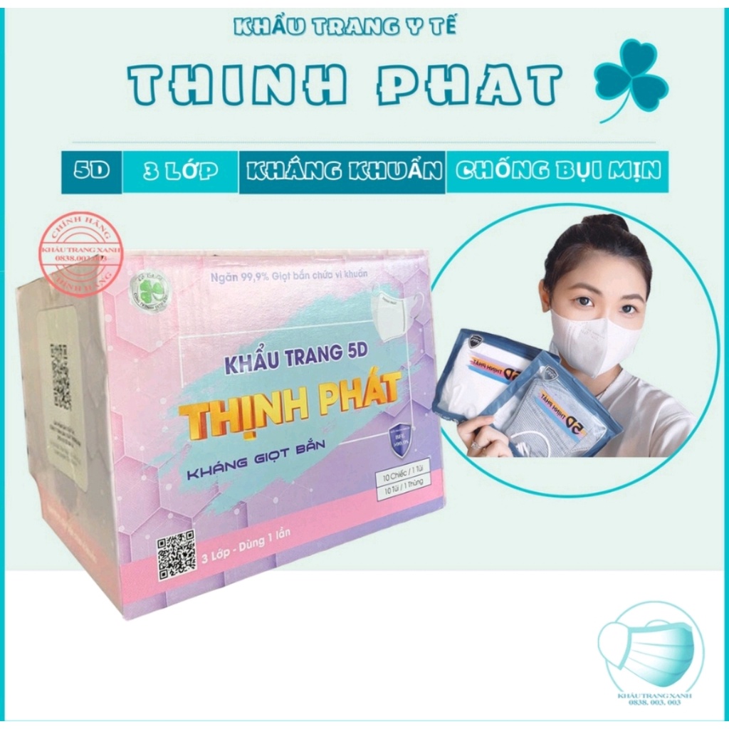 Túi 10 chiếc khẩu trang 5d Thịnh Phát cao cấp