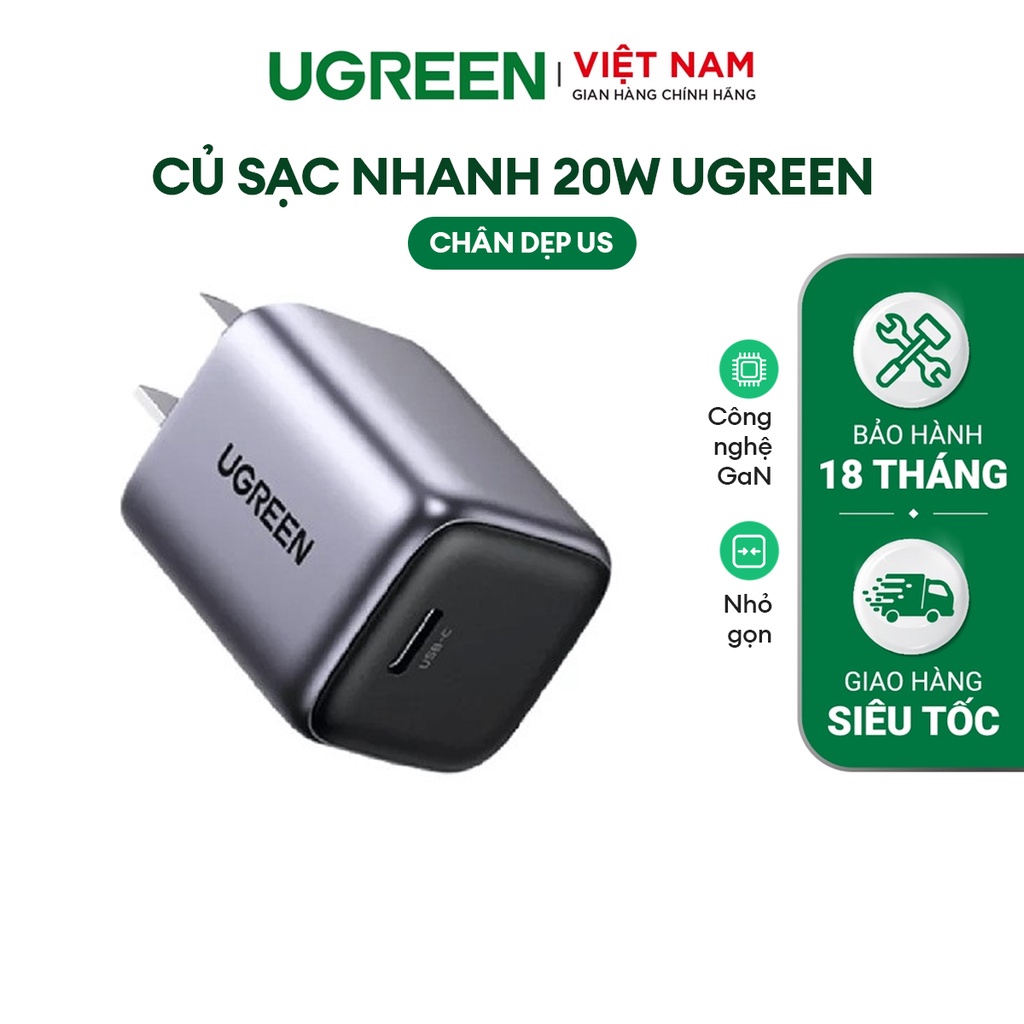 Củ sạc UGREEN 20W CD318| PD USB C| PD3.0 QC3.0 Sạc Nhanh Cho iPhone 14 13 12 11| BH 18 tháng 1 đổi 1| 15328 90902 90664