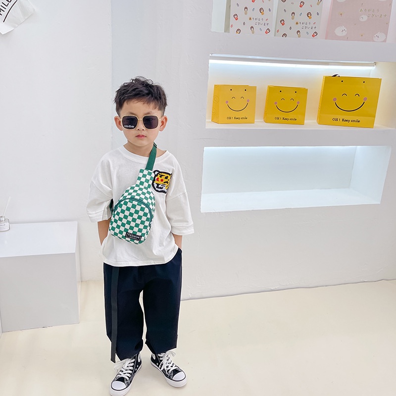 Túi thời trang trẻ em túi đeo chéo trước ngực kẻ caro họa tiết vui buồn và trơn cho bé Dương Kids