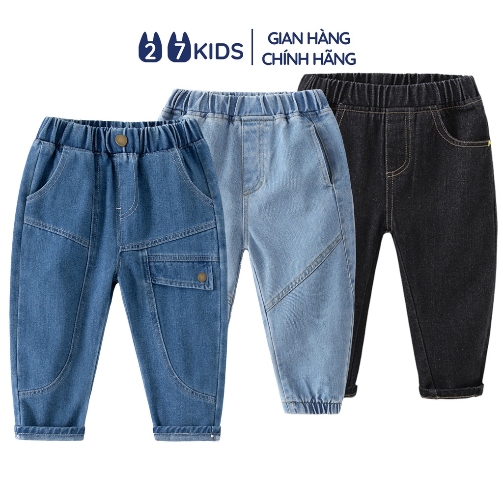 Quần jean dài bé trai 27Kids WELLKIDS quần bò mềm lưng chun nam cho trẻ từ 2-10 tuổi BLJE2
