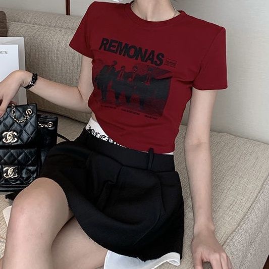 Áo Thun COZOKC Tay Ngắn Hở Rốn In Họa Tiết Thời Trang