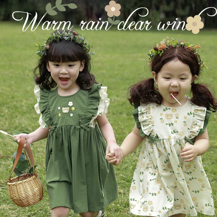 Đầm Công Chúa Thêu Họa Tiết Hoạt Hình Đính Nơ Thời Trang Mùa Hè Xinh Xắn Cho Bé Gái
