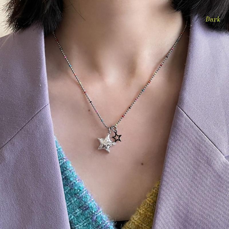 Vòng cổ Xương Quai Xanh Đính Hạt Hình Ngôi Sao Năm Cánh Màu Kẹo Đậm Đơn Giản Phong Cách Hàn Quốc