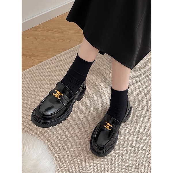 Giày Moca mũi tròn phong cách Retro đế cao 4cm