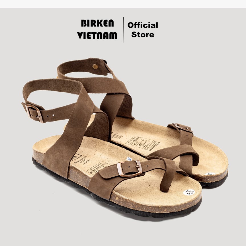 Mã D16 - Sandal Đế Trấu Quai Da Bò Thiết Kế Đan Cổ Chân Xỏ Ngón Unisex Birken Vietnam Bioline