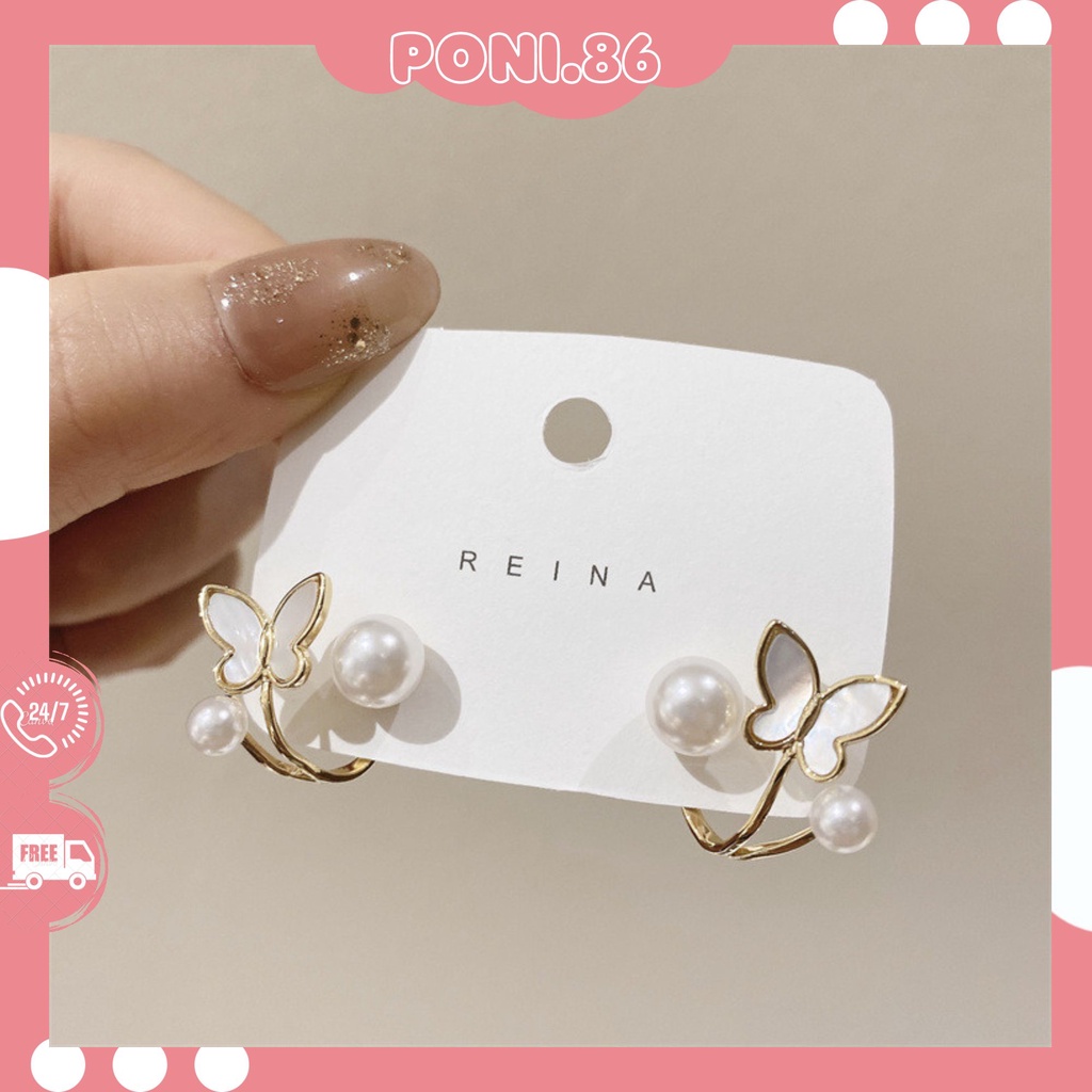 Hoa tai bông tai bướm trắng gắn ngọc sang chảnh hottrend 2023