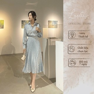 Set lụa satin hoạ tiết xanh LiLiQiQi By LeeGi phong cách thanh lịch