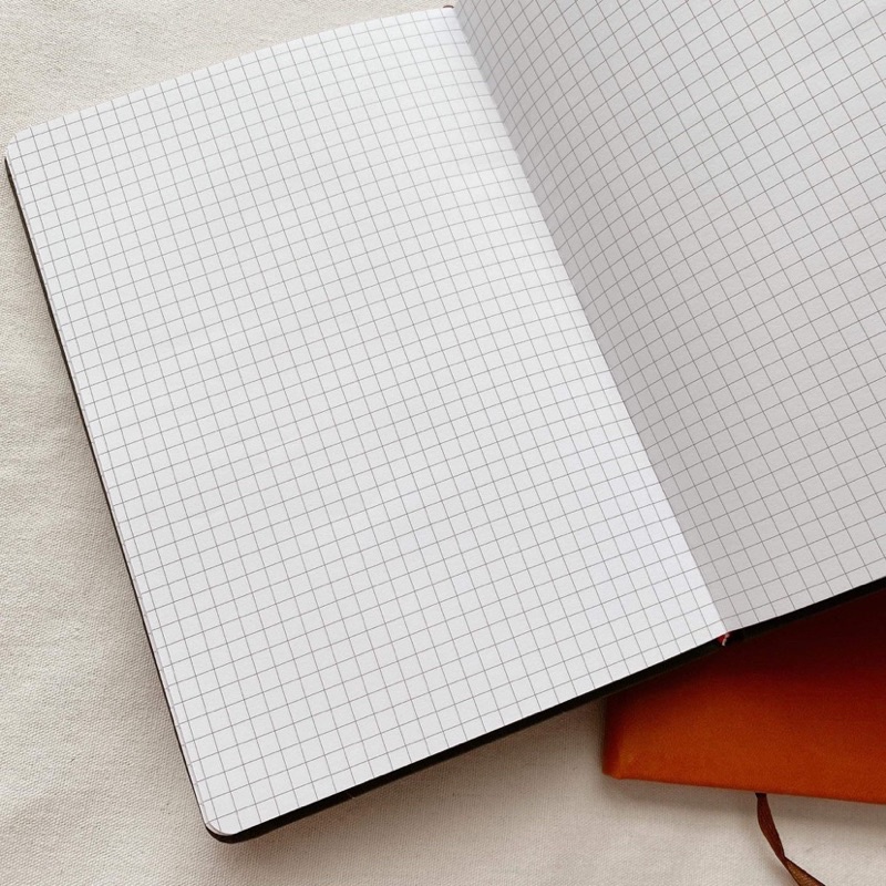 Sổ Journal bìa da PU Nâu / Đen giấy Grid ô vuông Dot Chấm Bi dày 100gsm - Sổ làm Bullet Journal size A5