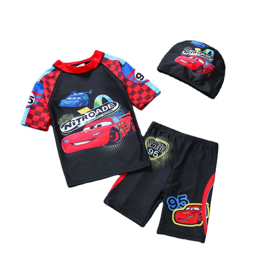 Bộ Đồ Bơi 3 Món Tay Ngắn In Hoạt Hình 95 MC Queen Kèm Nón Dành Cho Bé Trai