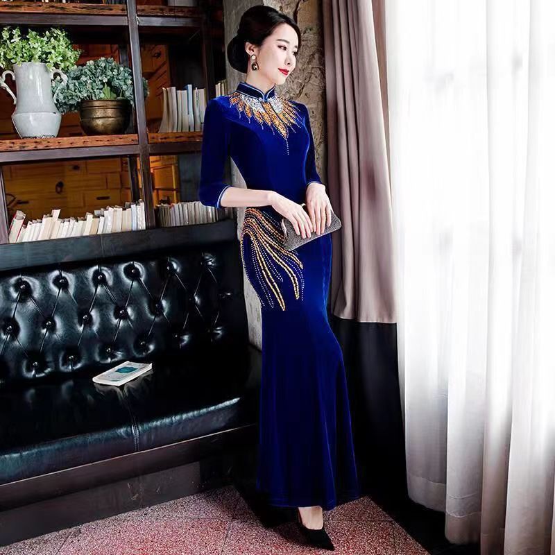 Đầm Dạ Hội Dáng Dài Eo Cao Thêu Họa Tiết Plus Size Thanh Lịch Cho Nữ