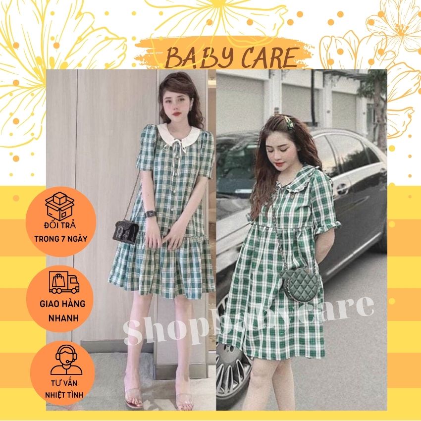 ĐẦM BẦU XINH-VÁY BẦU KẺ CARO HIT HOT-DÁNG BABYDOLL CỰC XINH- HÀNG CHUẨN LOẠI 1