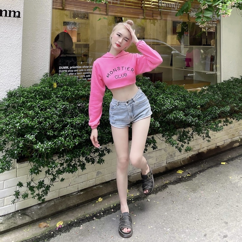 Áo Cropped Hoodie Móntier- Áo Hoodie form croptop màu tím pastel xinh xắn