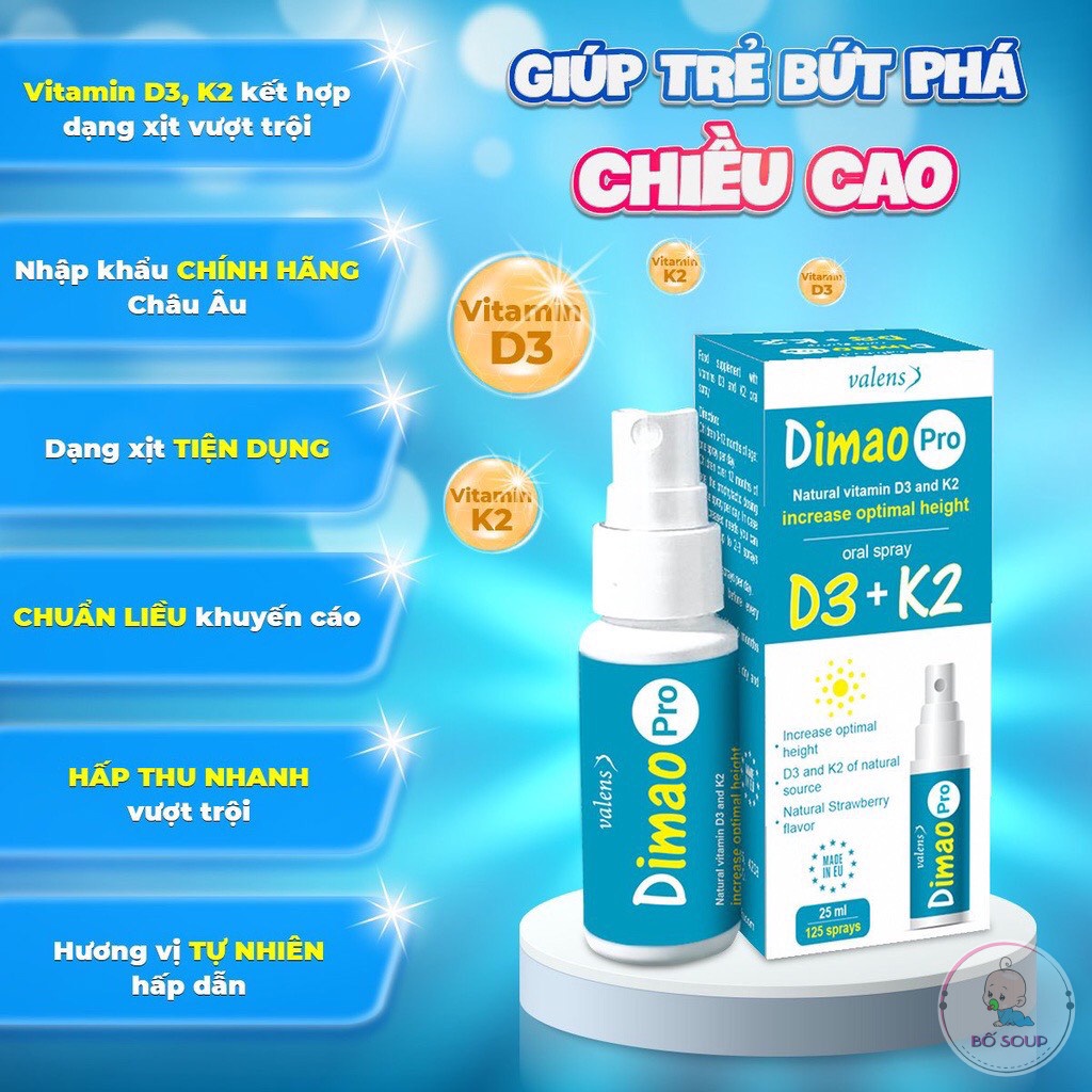 Dimao Pro - bổ sung D3K2 dạng xịt, tăng cường hấp thu canxi, vitamin d3 k2 dạng xịt Dimao pro (Lọ 25ml)