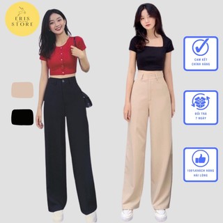 Quần ống rộng Eris cạp cao baggy dáng suông loe culottes xuông màu đen