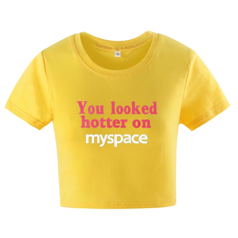 Áo Thun Croptop Tay Ngắn Dáng Ôm In Chữ Thời Trang Cho Nữ