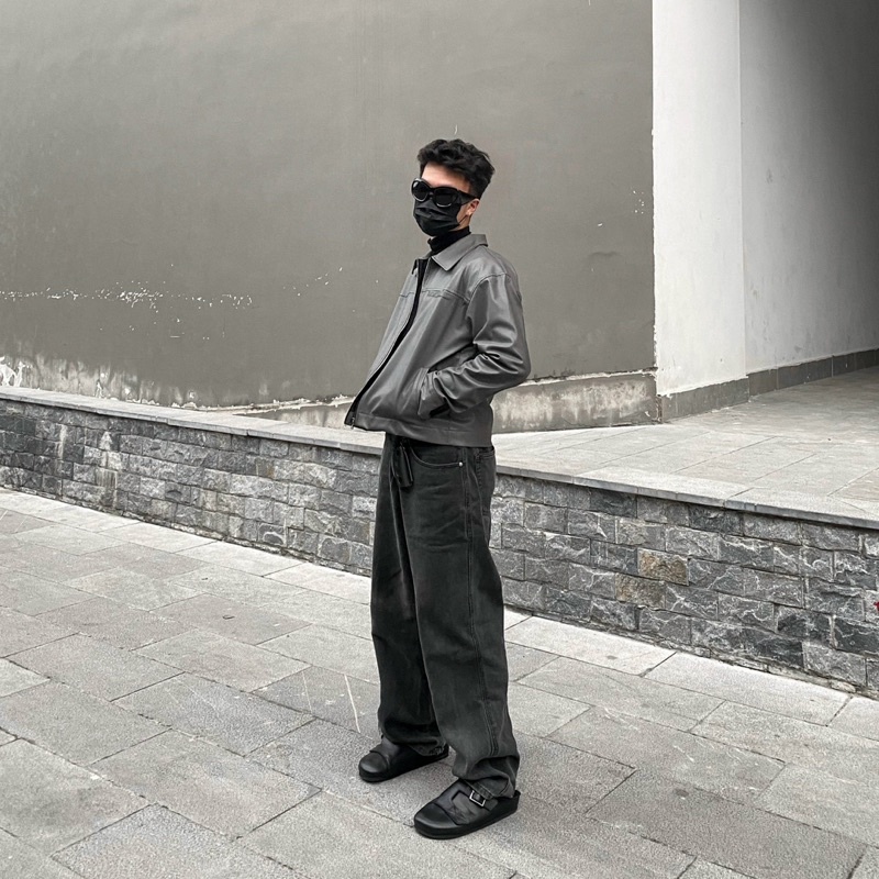 Áo khoác da boxy jacket chất liệu da Pvc