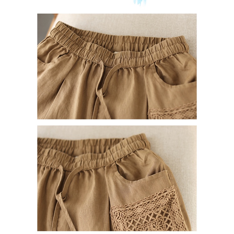 ICE Cotton and Linen Tappered Harem Pants Lace Patch Pants Brand Discount Discount Store Foreign Trade Export Original Single Female Loose Slimming Linen