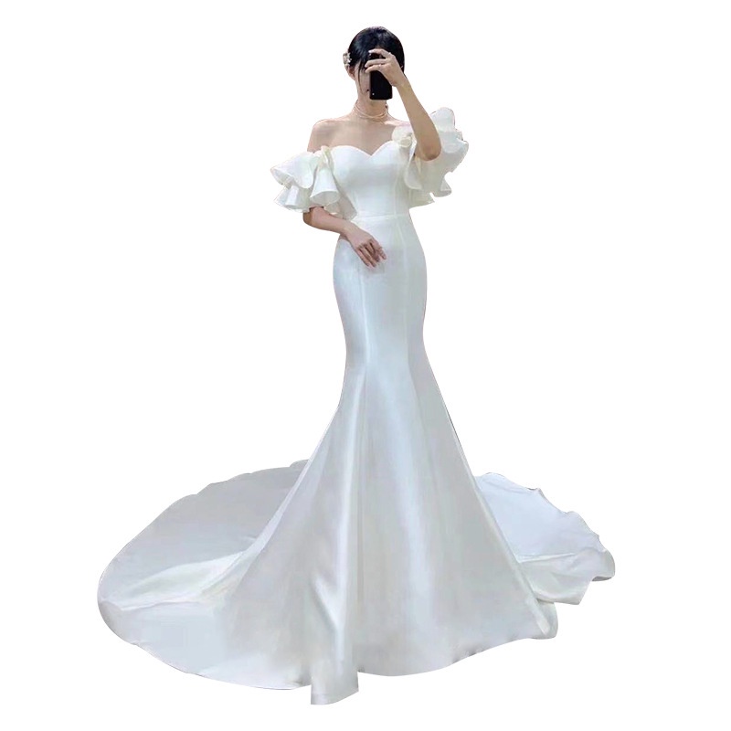 Đầm Cô Dâu Vải Satin Màu Trắng Thời Trang Mới