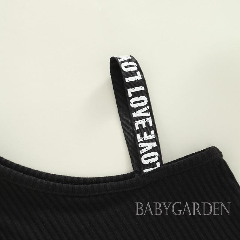 Set Áo Hai Dây Dệt Kim In Chữ + Chân Váy Lưới Thời Trang Cho Bé Gái 6 Tháng-4 Tuổi