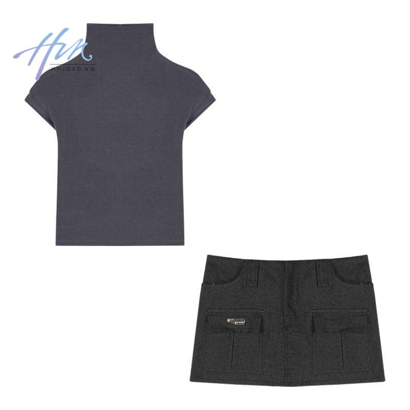 Hhjdxd He Chenxi Váy Ngắn Ôm Dáng Màu Xám Phong Cách Mỹ 2022 Quyến Rũ Cho Nữ