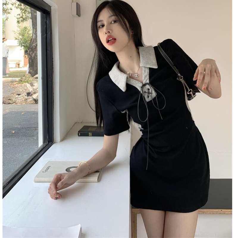 Đầm Polo Ngắn Tay Màu Sắc Tương Phản Thời Trang Cho Nữ