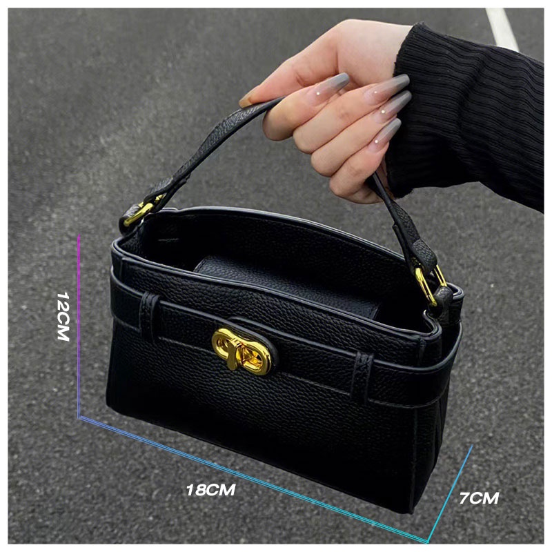 Mischa Túi Xách Đeo Vai Bằng Da PU Màu Trơn Có Khóa Kim Loại Phong Cách retro Cao Cấp