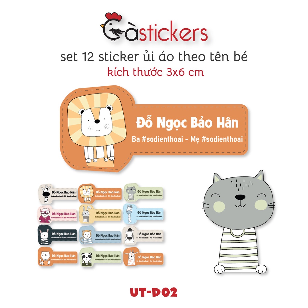  Sticker ủi áo in tên trẻ em GaStickers UT-D02- bộ 12 miếng kích thước 3 x 6 cm