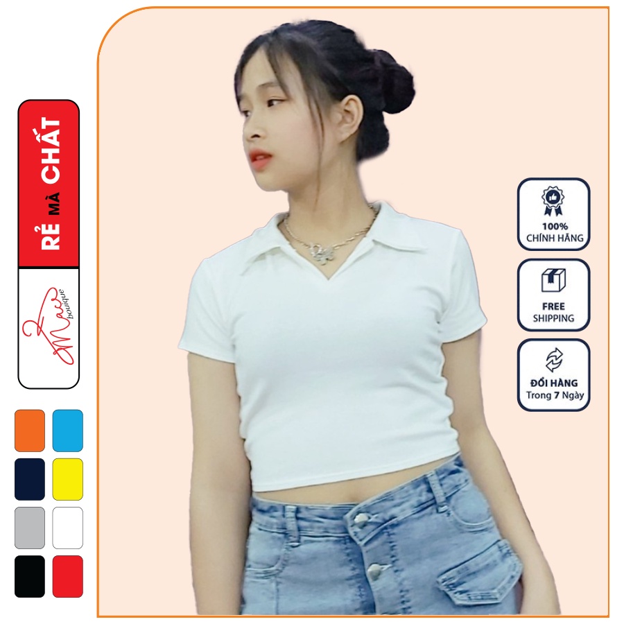 Áo Croptop nữ có cổ polo crop cổ tròn unisex dáng ôm cotton - MAC boutique