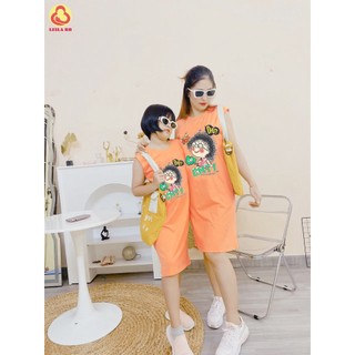 Đầm Mẹ Và Bé Gái Cô Gái Tóc Xù Cam Hồng D03-3