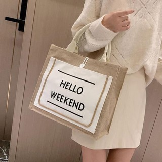 Túi cói hello weekend đẹp sắc nét