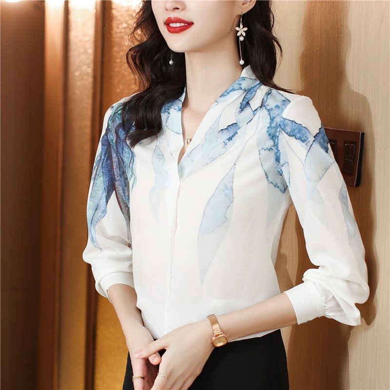 Áo Sơ Mi Lụa Mulberry Cao Cấp Cổ Chữ v In Họa Tiết Hoa Thời Trang Mùa Xuân 2023 Mới Cho Nữ