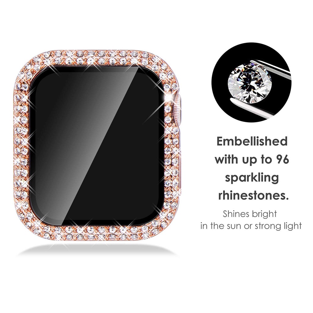 Kính + Vỏ Cho Apple Watch 40mm 44mm 41mm 45mm iWatch Phụ Kiện Kim Cương + Bảo Vệ Màn Hình Cho Apple 
