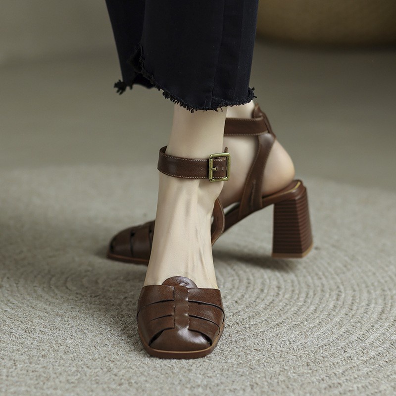 Duoya Tóc Thẳng ~ [Hàng Có Sẵn] Giày Sandal Cao Gót Hở Ngón Quai Mảnh Đế Bằng Phong Cách Roman Cho Nữ Miễn Phí Vận Chuyển