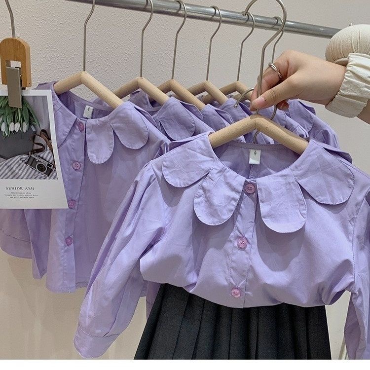 Áo Sơ Mi Tay Dài Cổ Cánh Hoa Thời Trang Mùa Xuân Mới Cho Bé Gái