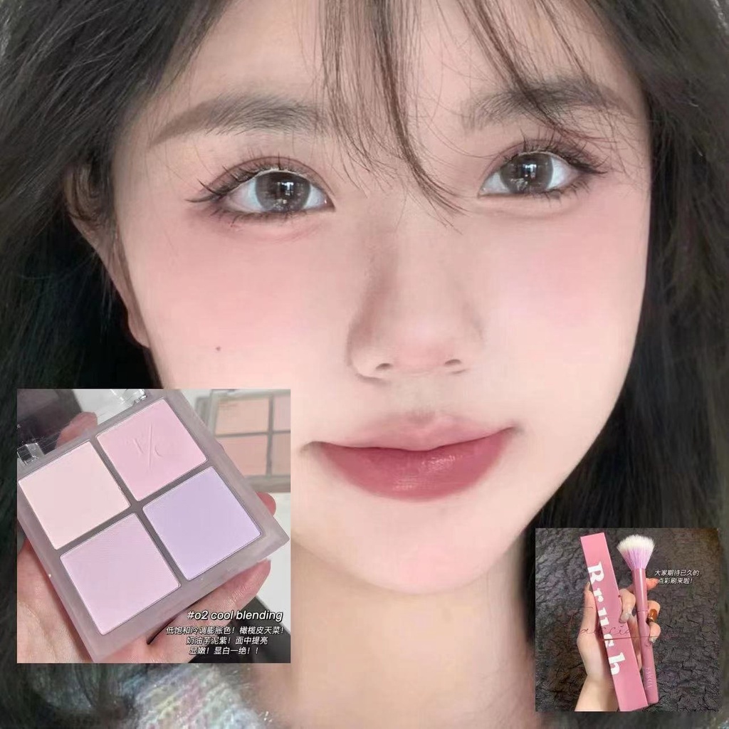 Herorange ~ Phấn Má Hồng Bốn Màu Sắc Tông Màu Tím Gills Blue Nude Ấm Đào Mơ Mộng Tự Nhiên