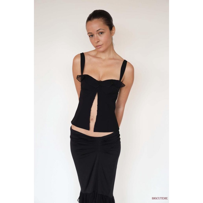 [] Áo Tank Top Không Tay Cổ Vuông Màu Trơn Ôm Dáng Móc Và Mắt Cho Nữ