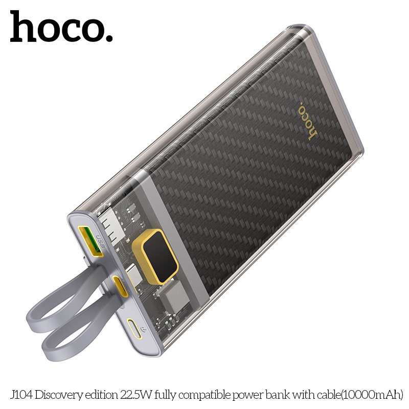 Pin dự phòng Hoco J104 10000mAh QC3.0 22.5W, PD TypeC 20W, Kèm 2 cáp sạc  - Hãng phân phối