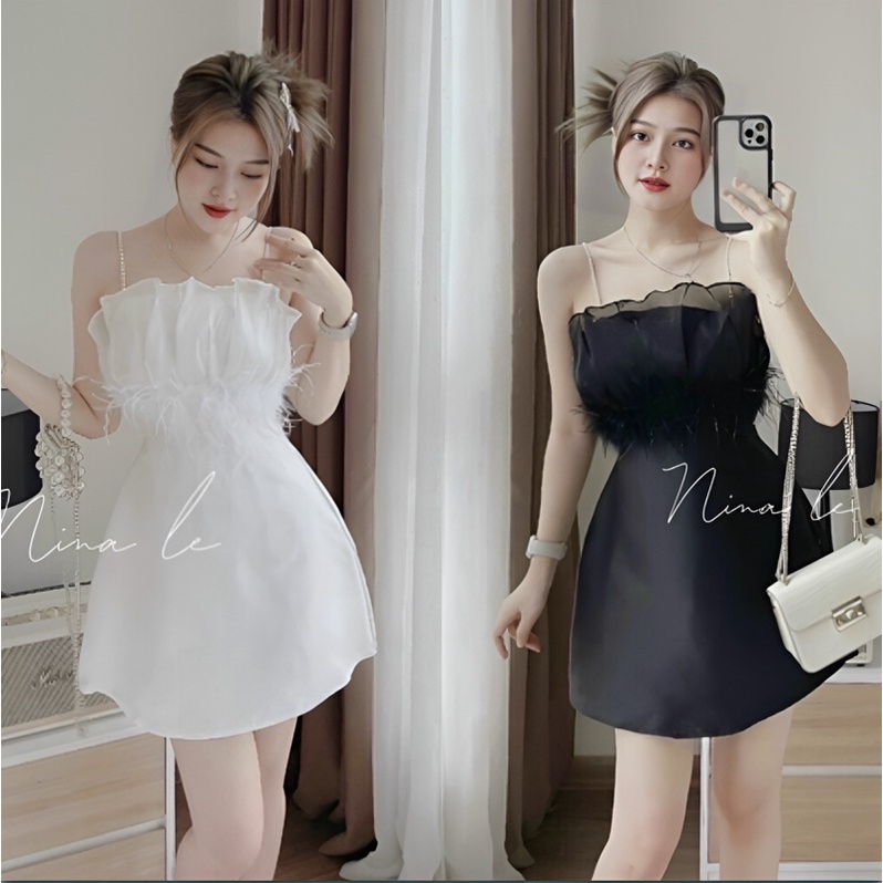 ĐẦM LÔNG PHỐI VOAN 2DÂY KIỂU TAPTA DỰ TIỆC SIÊU XINH(Hàng chuẩn shop❤️)