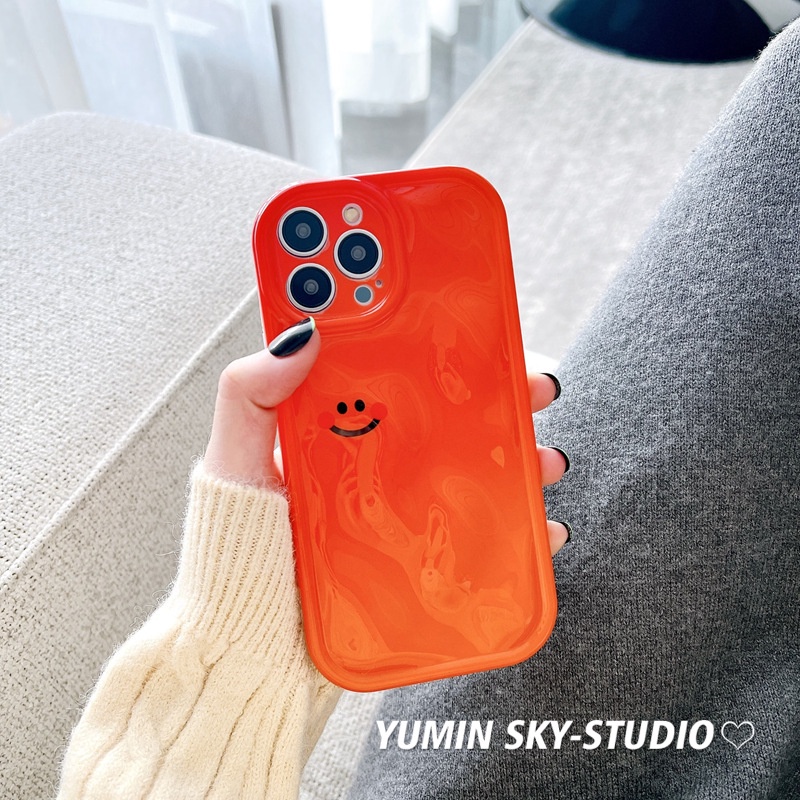 Ốp Điện Thoại Mềm Chống Rơi Họa Tiết Mặt Cười Màu Cam Cho Iphone 14promax 13 13promax 12 14pro 11